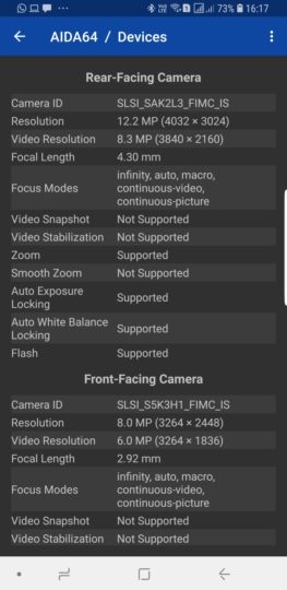 Galaxy S9 Camera Aida64 Detail