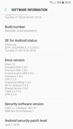 Galaxy J3 (2017) APR2018 update