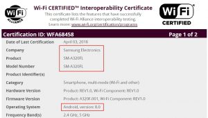 galaxy a3 2017 android 8.0 oreo certificated
