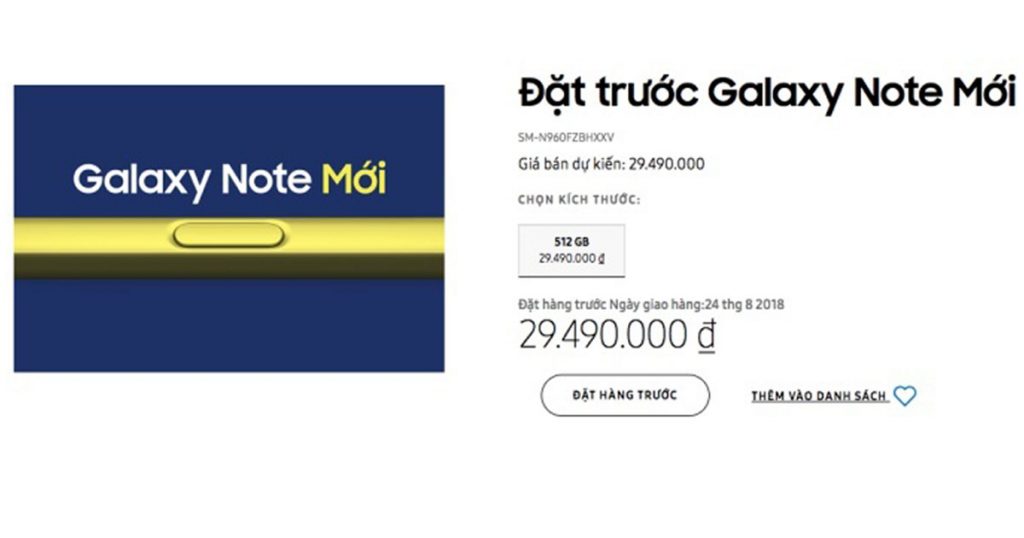 Samsung Galaxy Note 9 Vietnam